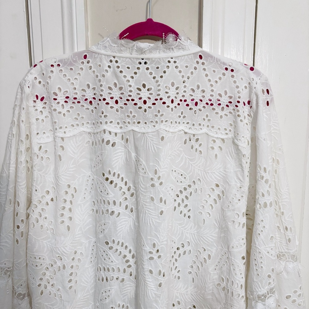 KOBI HALPERIN Winston Cotton Eyelet Blouse in White Size XL - Picture 8 of 14